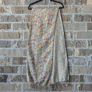 Fossil Ditsy Floral Long Rectangular Scarf with Fringe Lightweight Flowy